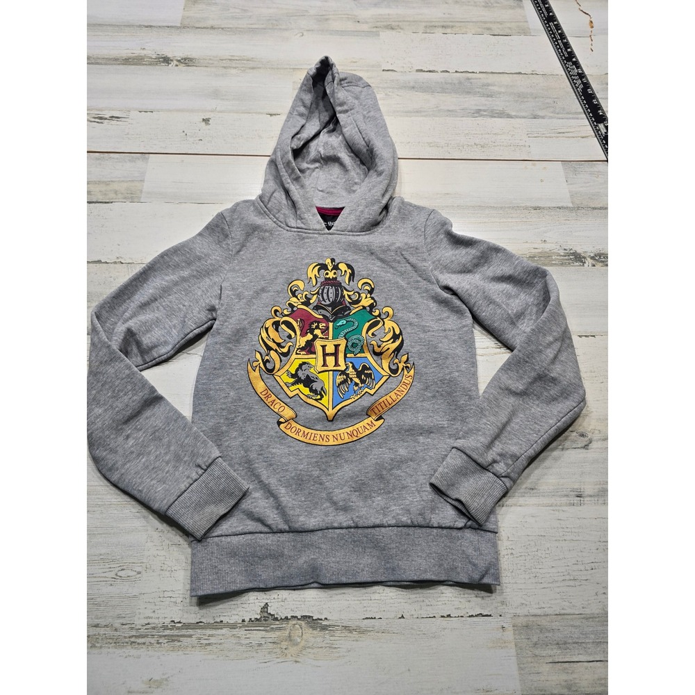 Harry Potter Wizarding World Kids Gray Hogwarts Crest Pullover Hoodie Size 8-10Y